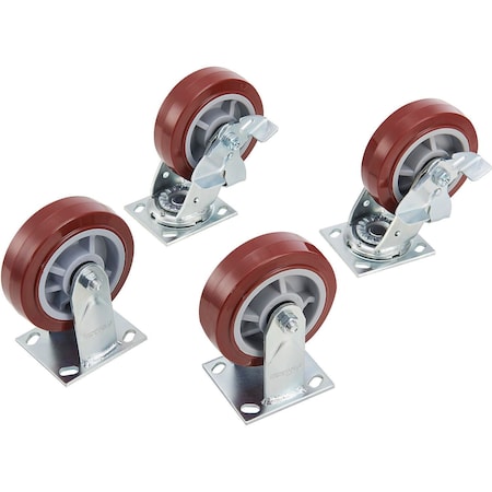 Global Industrial 6 Caster Set for Job Site Boxes, Non-Marking Polyurethane, 2 Rigid/2 Swivel 133727